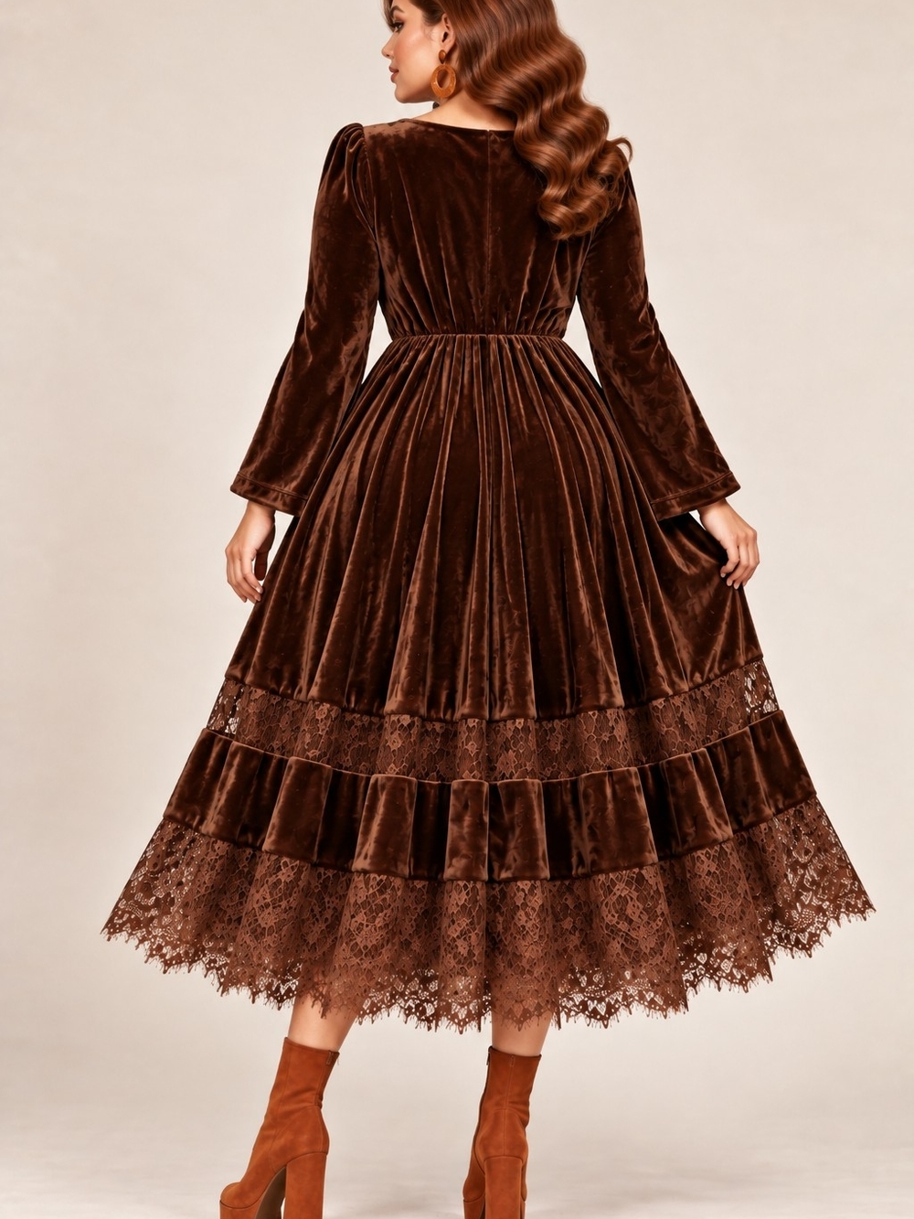 MODCLOTH VELVET V-NECK LACE MIDI DRESS SZ 1X - Picture 2 of 3